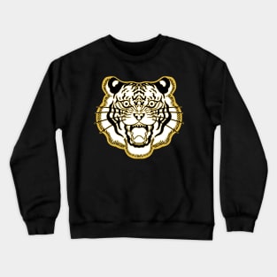 White and Gold Traditional Tiger Face Crewneck Sweatshirt